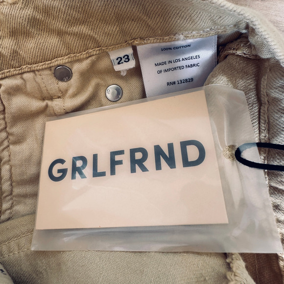 GRLFRND Khaki Cargo Mini Skirt SIZE 23 Micro Low Rise Designer Rigid $215 NEW - Picture 8 of 8